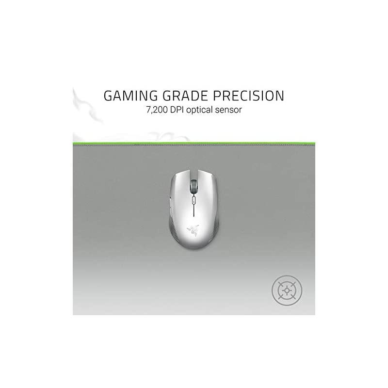 Atheris Ambidextrous Wireless Mouse 7200 DPI Optical Sensor 350 Hr Battery Life USB Wireless Receiver Bluetooth Connection Mercury White