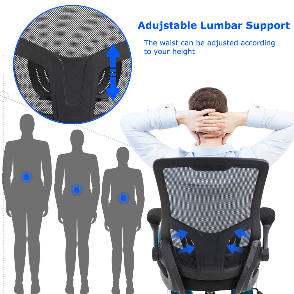 Home Office Chair Desk Chair Mesh Computer Chair with Lumbar Support Flip Up Arms&nbsp;Modern Task Chair Adjustable Swivel Rolling Executive Mid Back Ergonomic Chair For Adults, Black