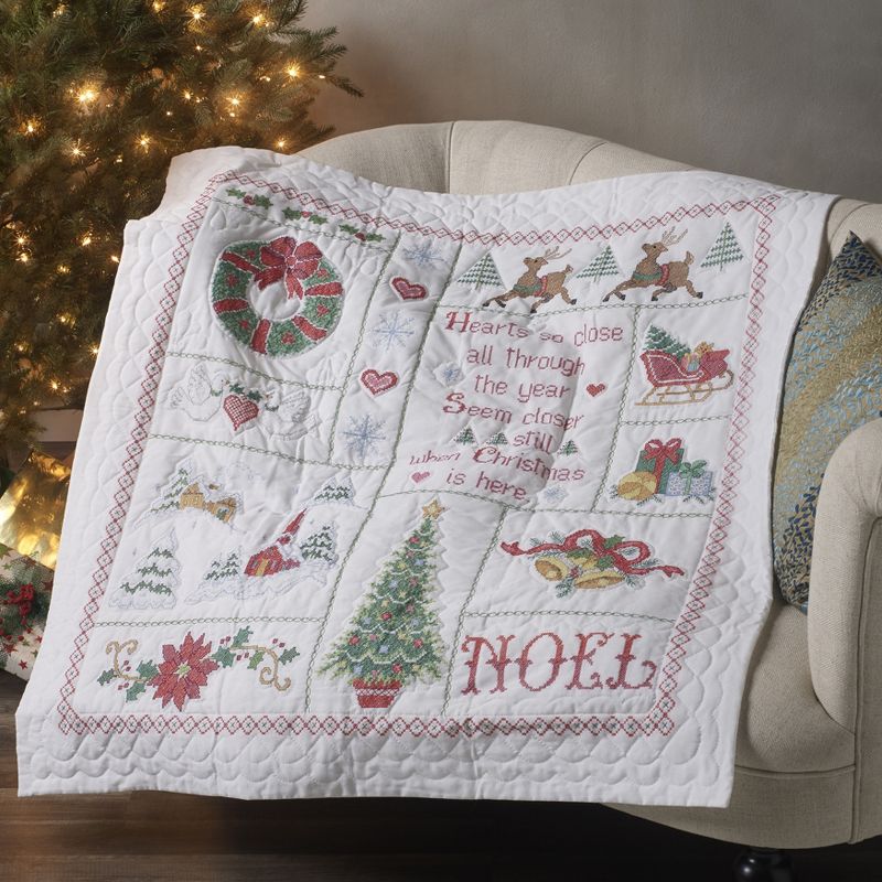 Bucilla Stamped Cross Stitch Lap Quilt 45"X45"-Christmas Sampler