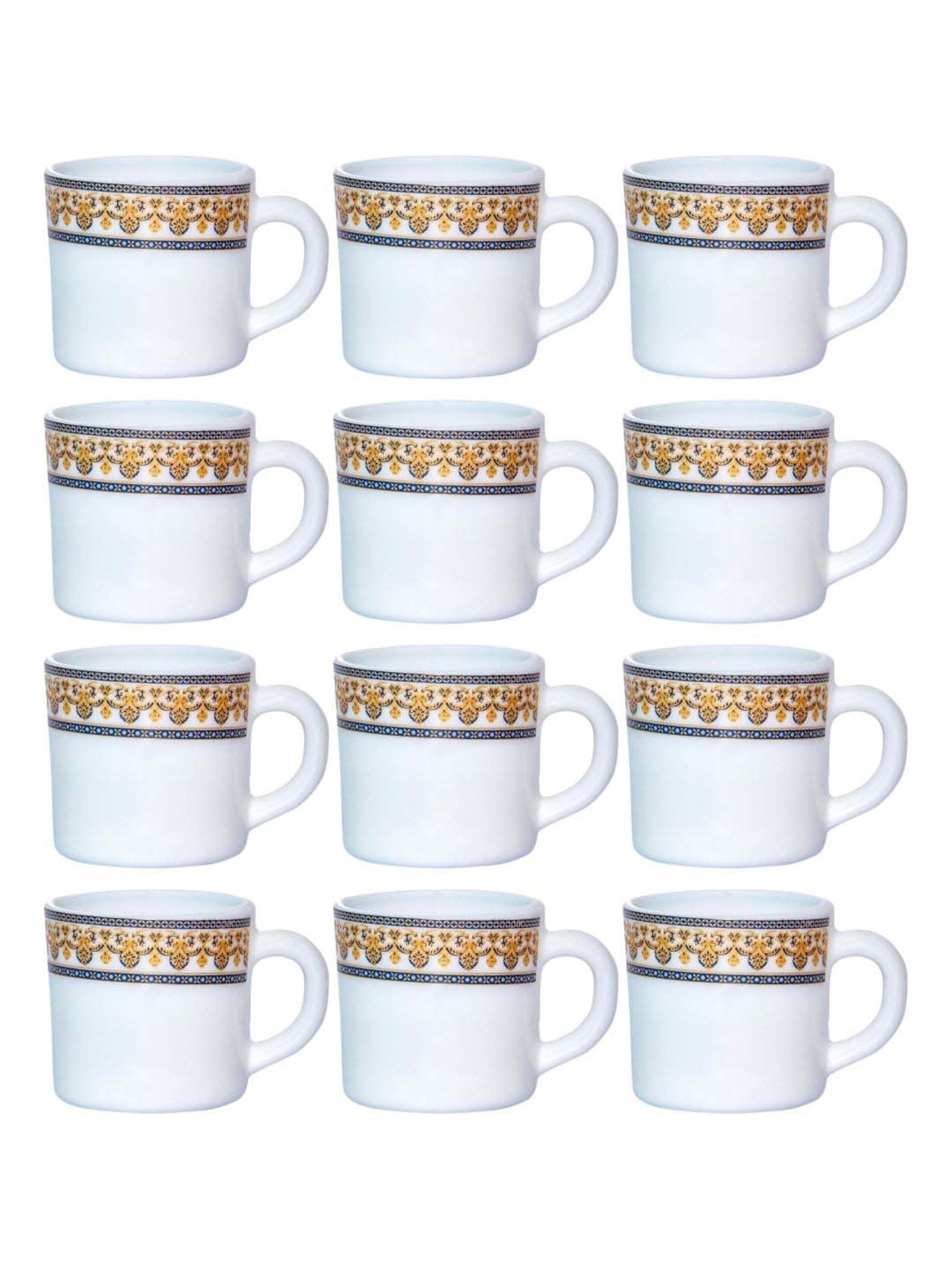 Cello White & Brown Opalware Solitaire Tea Mug (0.18 L) - Set of 12
