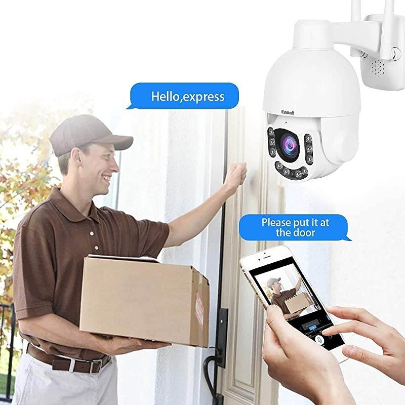 PTZ WiFi Camera Outdoor, Super HD IP Camera, 5X Zoom Security Camera, 200ft Night Vision, 2-Way Audio, Motion Detection Alarm, IP66 Waterproof, Support ONVIF, 128G SD Card Slot, Auto-Tracking