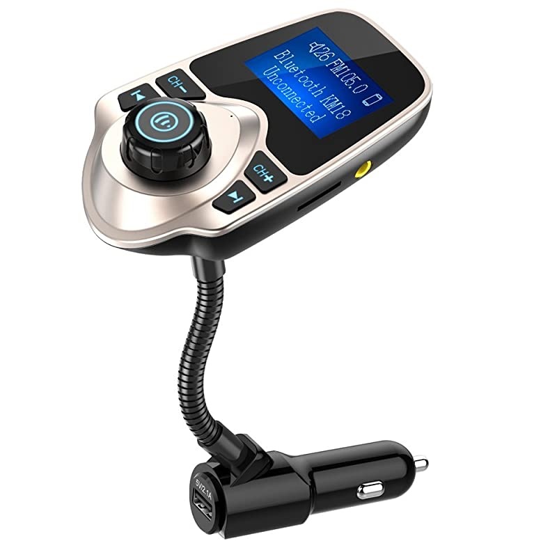 Bluetooth Car FM Transmitter Audio Adapter Receiver Wireless Handsfree Voltmeter Car Kit TF Card AUX 144 Display KM18 Golden