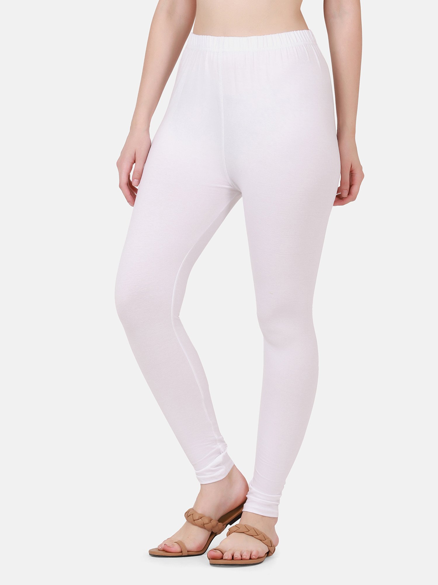 BUYNEWTREND Blue & White Cotton Leggings - Pack Of 2