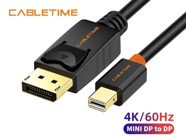 CABLETIME Mini DisplayPort to DisplayPort Cable Mini DP to DP Cord Support Video and Audio,Thunderbolt Compatible for Surface Pro 5 / Pro 4 / Pro 3, MacBook Air,etc (10 Feet/3m, Black)