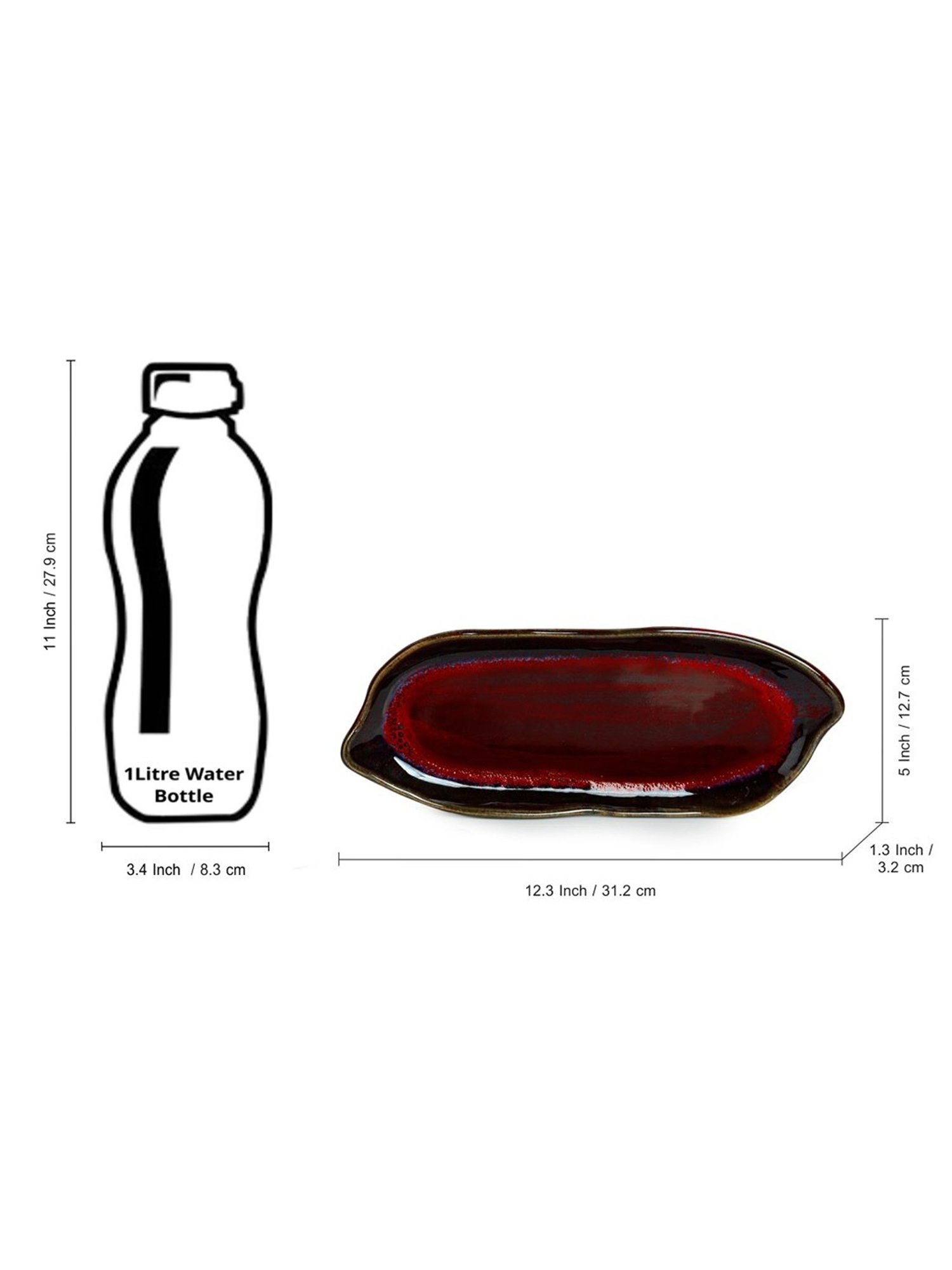 ExclusiveLane 'Crimson Canoe' Hand Glazed Studio Pottery Ceramic Serving Platter (Set Of 2)