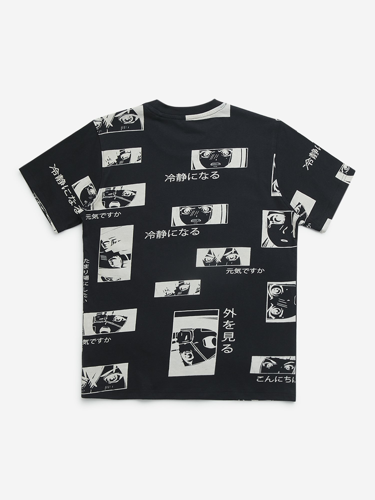 Y&F Kids by Westside Black Anime Printed Cotton T-Shirt