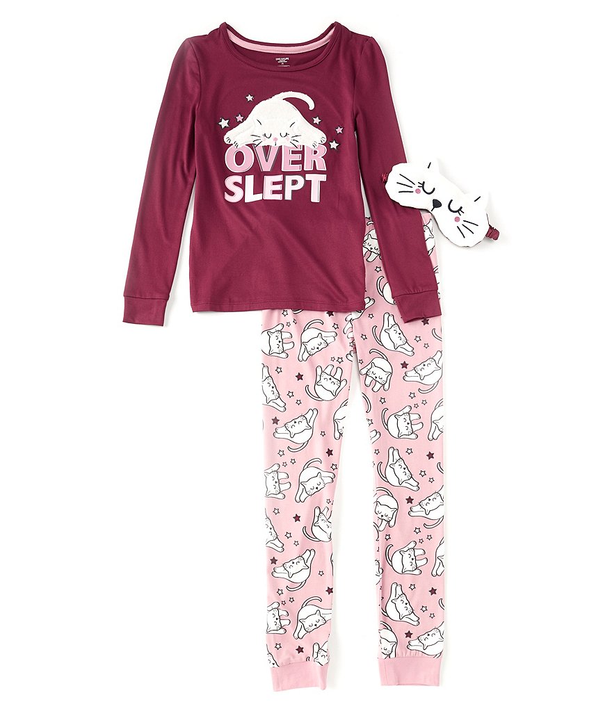 Dream Life Big Girls 7-16 Long-Sleeve Over Slept Graphic Top & Pant Pajama Set