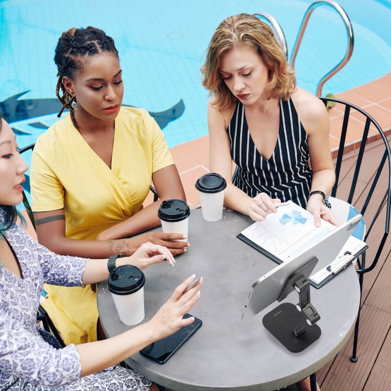 Insten Cell Phone Stand for Desk, Aluminum Foldable Holder, Height & Angle Adjustable Ergonomic Mount For Smartphones iPhone iPad Tablet, Black