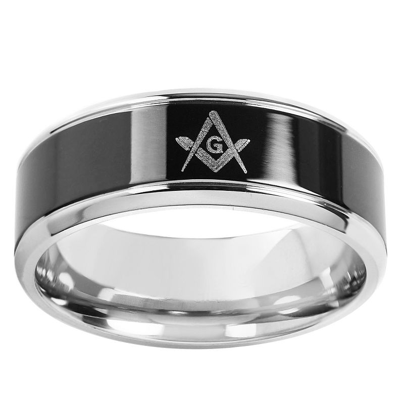 Men's West Coast Jewelry Stainless Steel with Blackplated Masonic Center Band Ring (7)