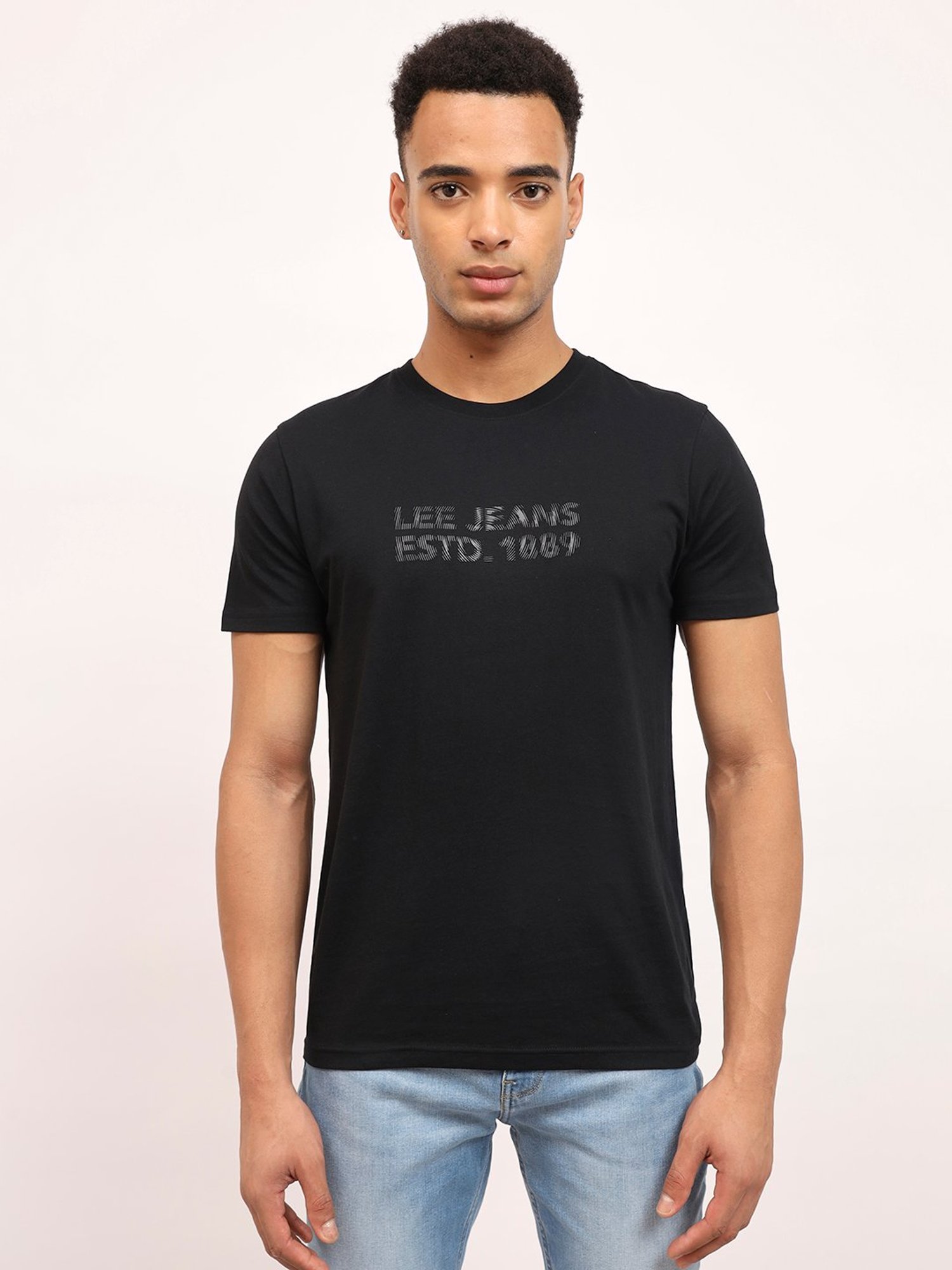 Lee Black Slim Fit Printed Crew T-Shirt