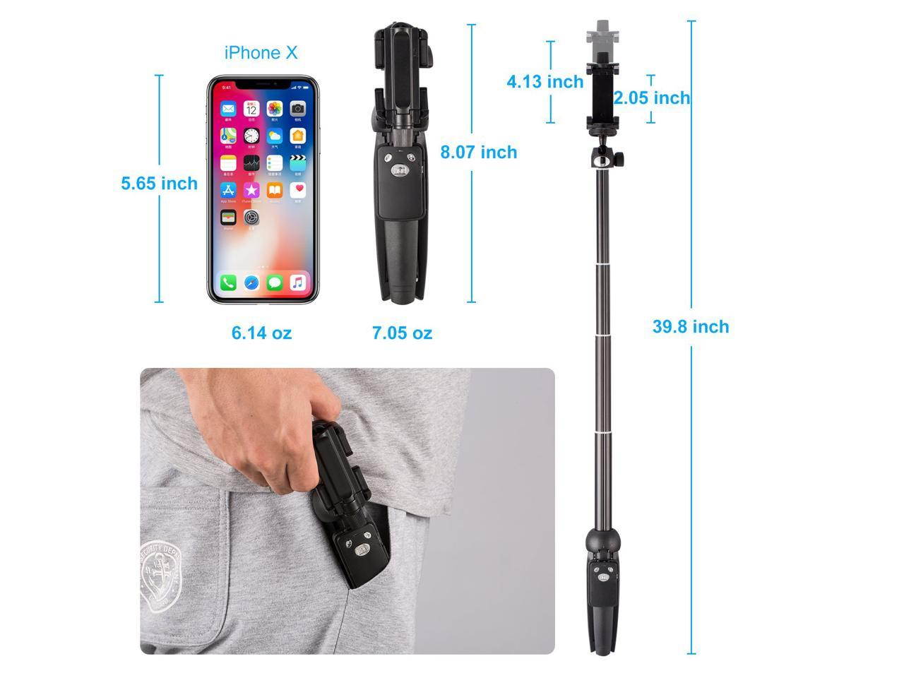 Selfie Stick Tripod,40 Inch Extendable Selfie Stick Tripod with Wireless Remote Control,Compatible with iPhone 6 7 8 X Plus, Samsung Galaxy S9 Note8