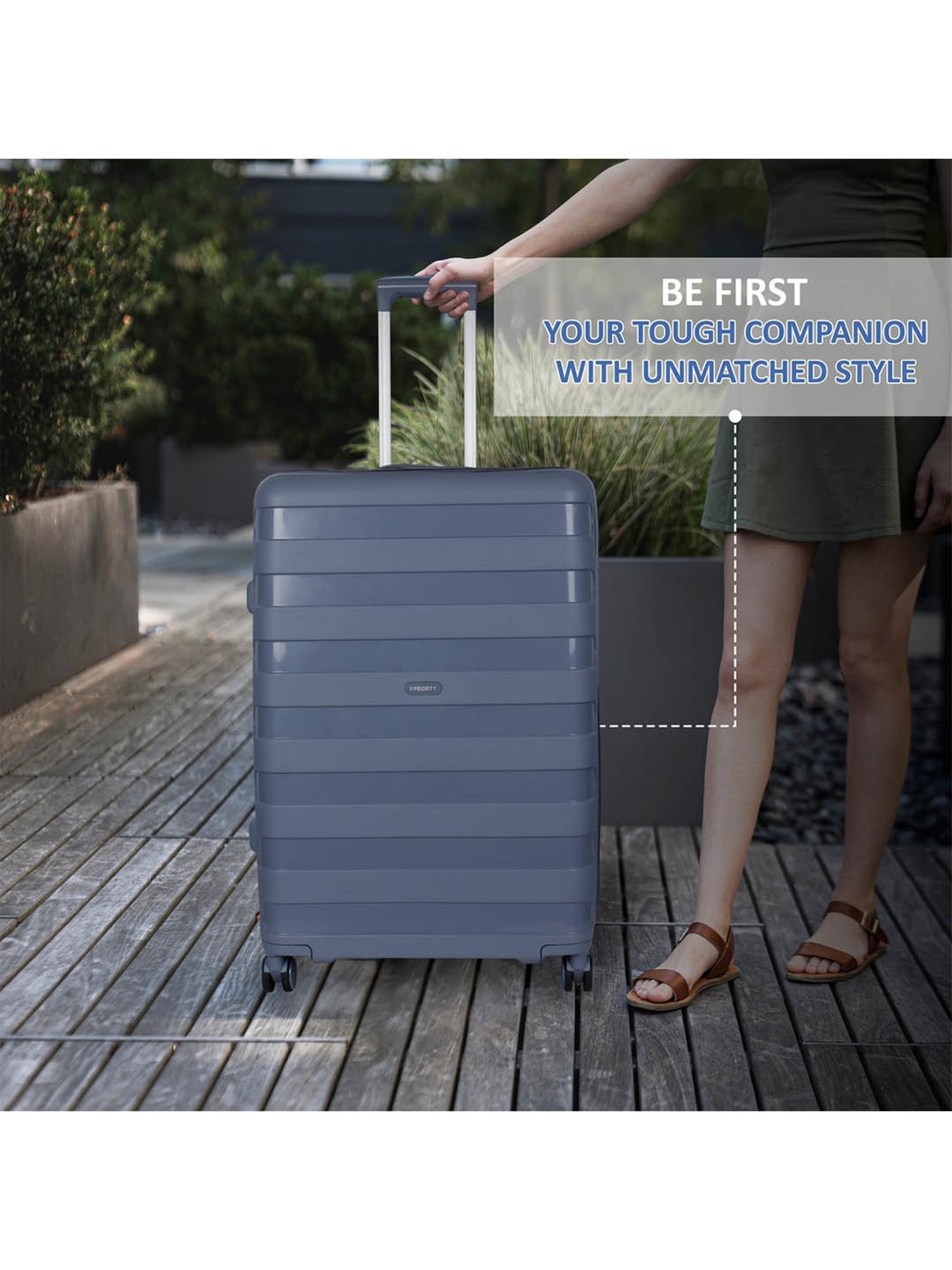 Priority Grey 4 Wheels Medium Hard Cabin Trolley Bag 43.18 cm