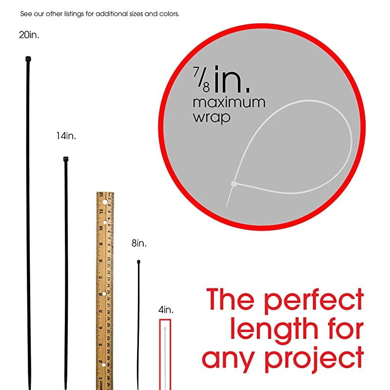 51225999 Clear Power Gear Cable, 4-Inch Long, Multipurpose Small Zip, 100-Pack Nylon Plastic Ties, 7/8-Inch Maximum Diameter, Durable, Self-Locking, 51225, 4 Inch