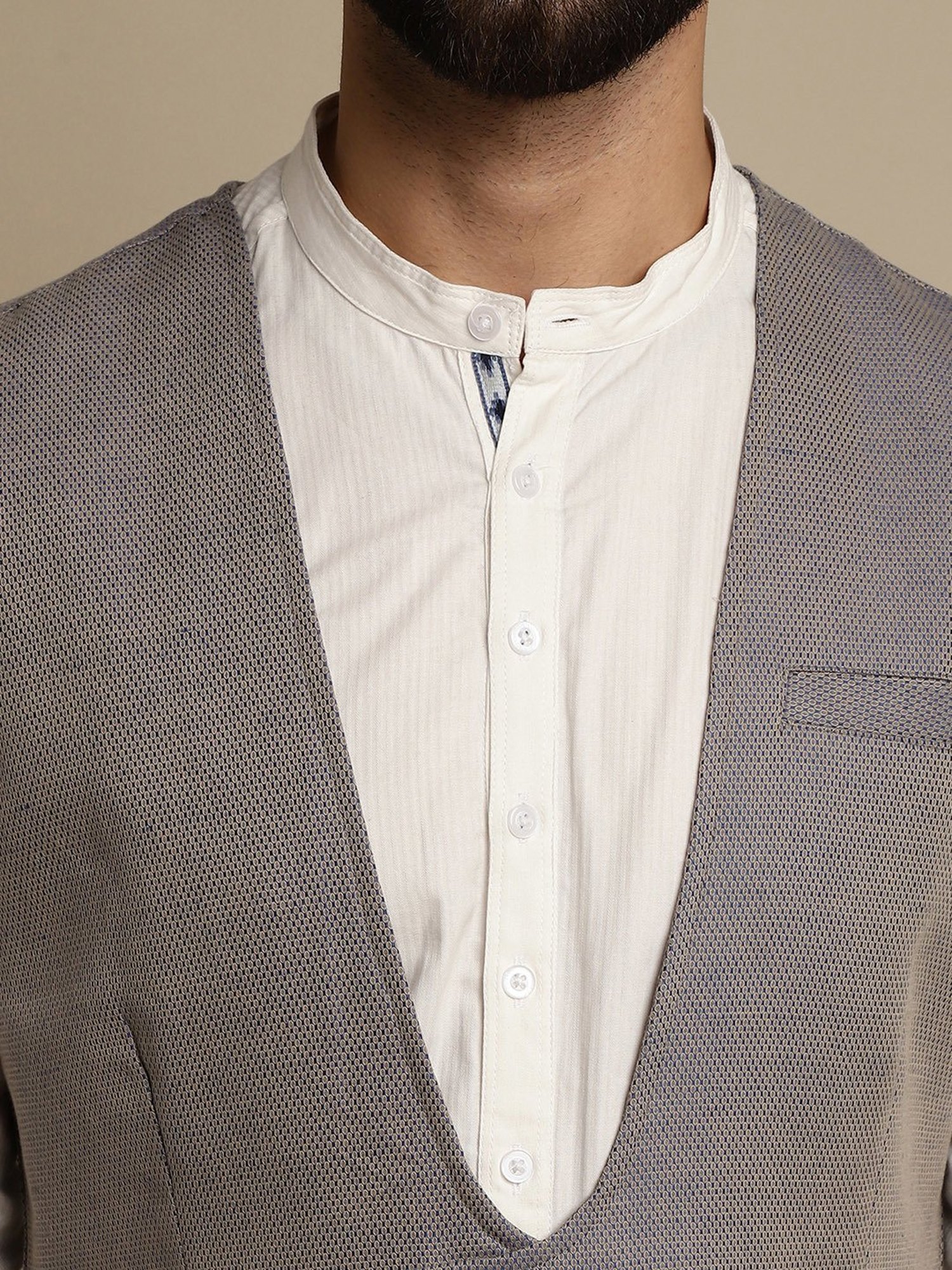 Even Grey Regular Fit Printed V Neck Waistcoat