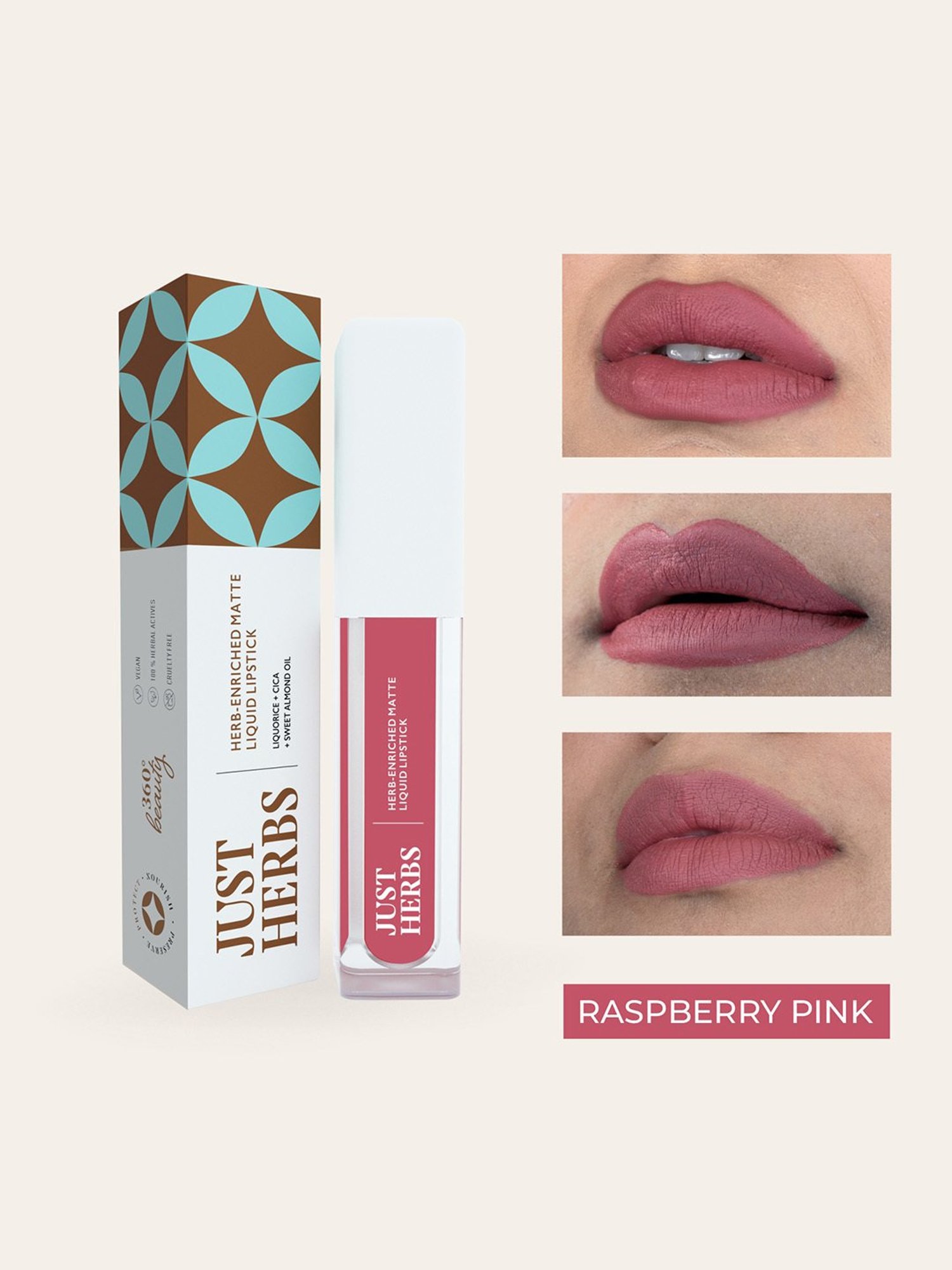 JUST HERBS Herb-Enriched Matte Liquid Lipstick Raspberry Pink - 2 ml