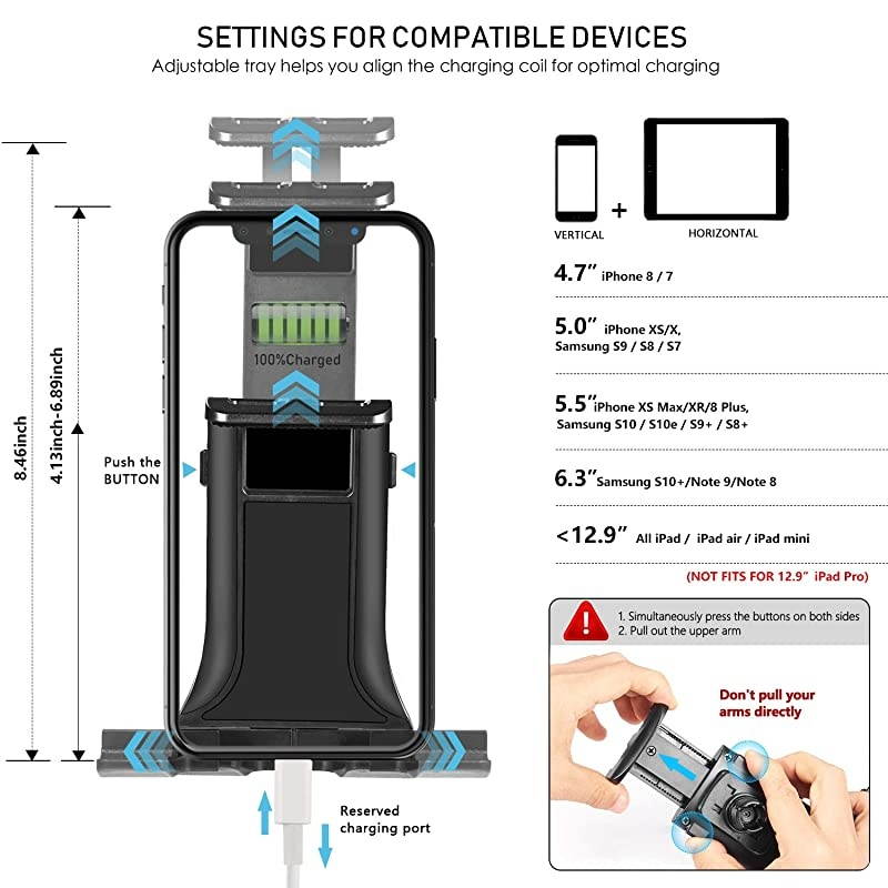 Car Holder Phone Tablet Mount Upgrated Adjustable Automobile Universal Cup Phone Holder Smart Cell Phone Cradle Car Cup Mount for iPhone 11 SE X XR 8 7 S10 Smartphone Under 12.9&rdquo;Tablet