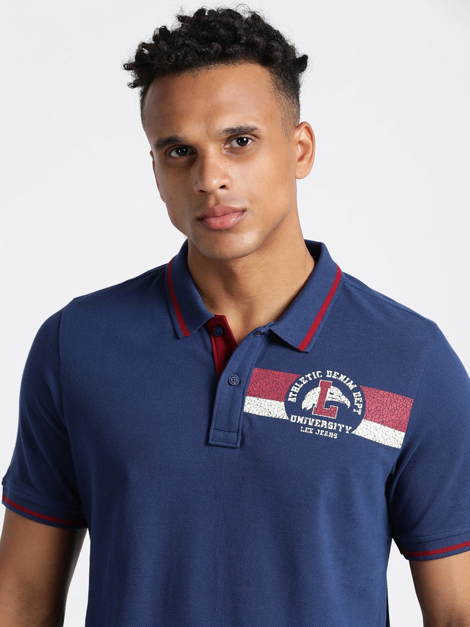 Lee Navy Slim Fit Graphic Print Polo T-Shirt