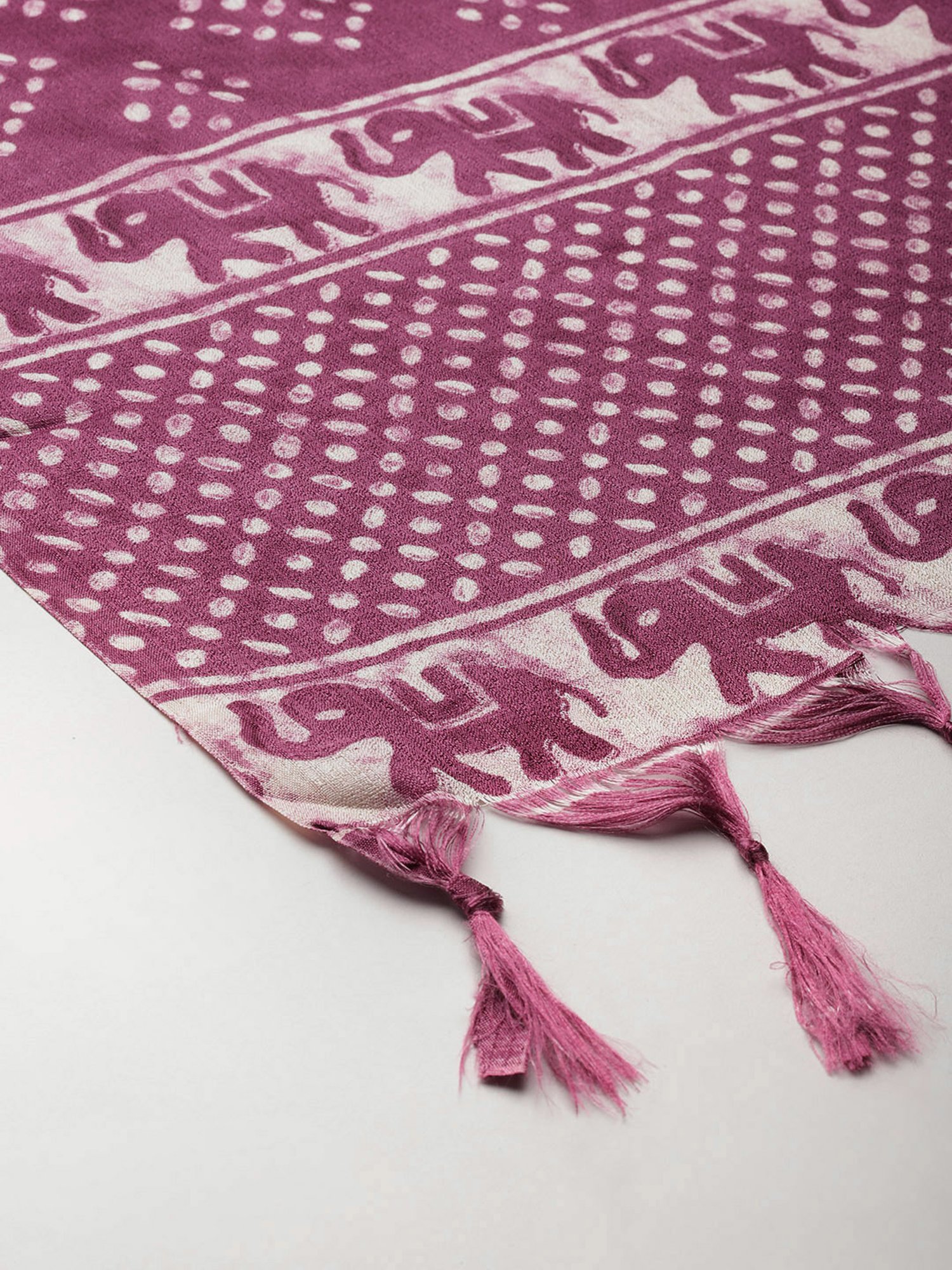 One Femme Magenta Silk Printed Dupatta