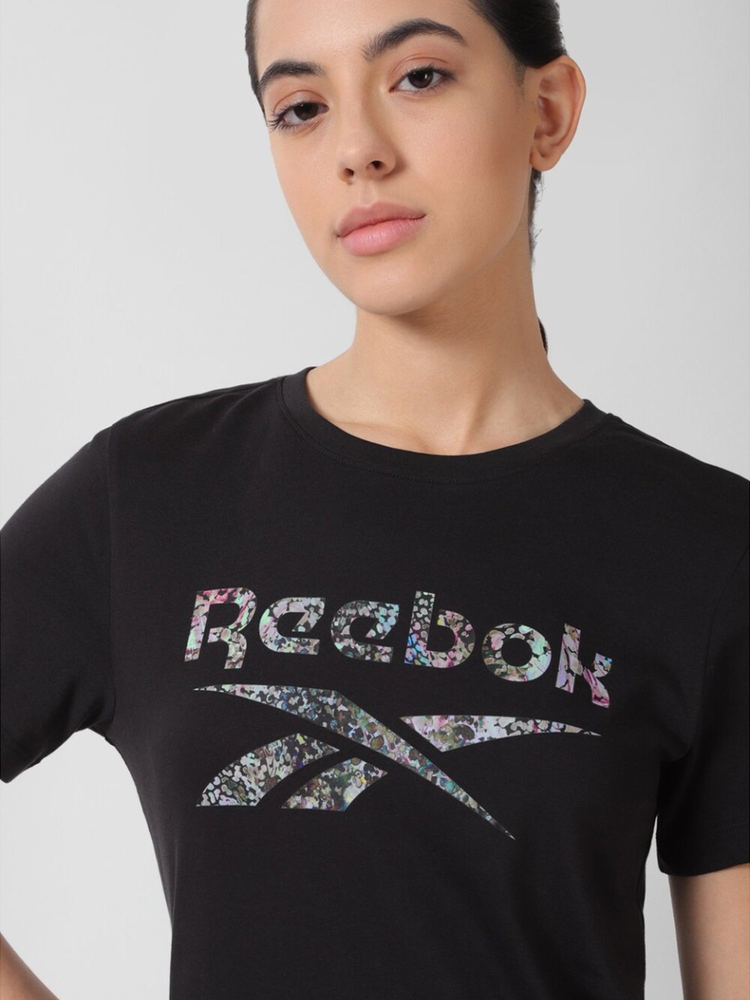 Reebok Black Cotton Logo Print Sports T-Shirt