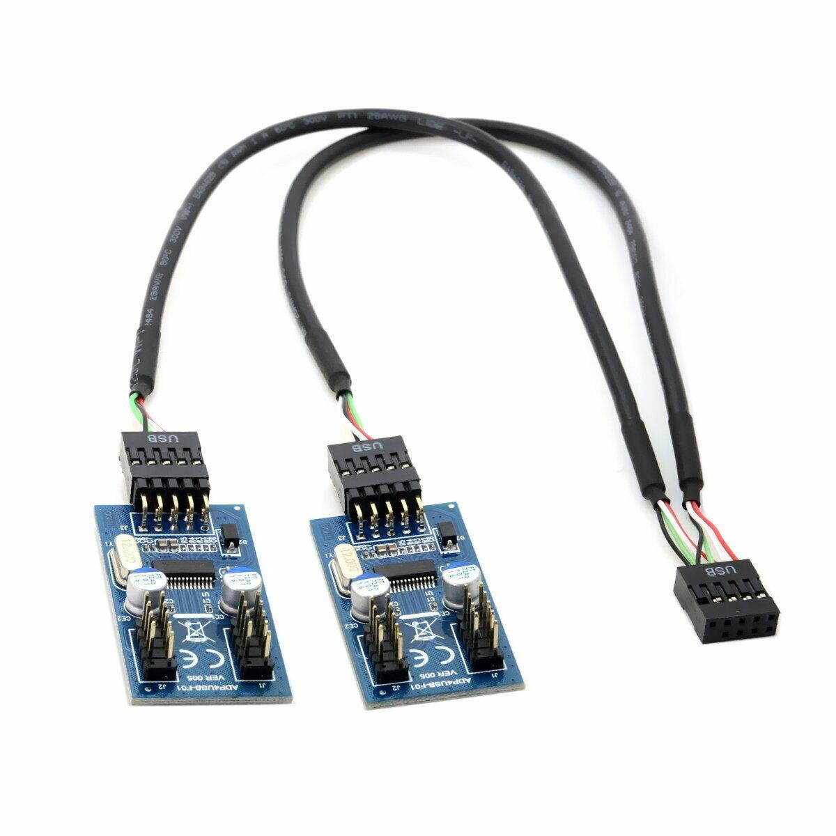 Motherboard USB 2.0  9Pin Internal Header Male to 4x 9Pin Header Male HUB 1-to-4 Splitter Converter PCB Board Adapter with 30cm Extension Cable