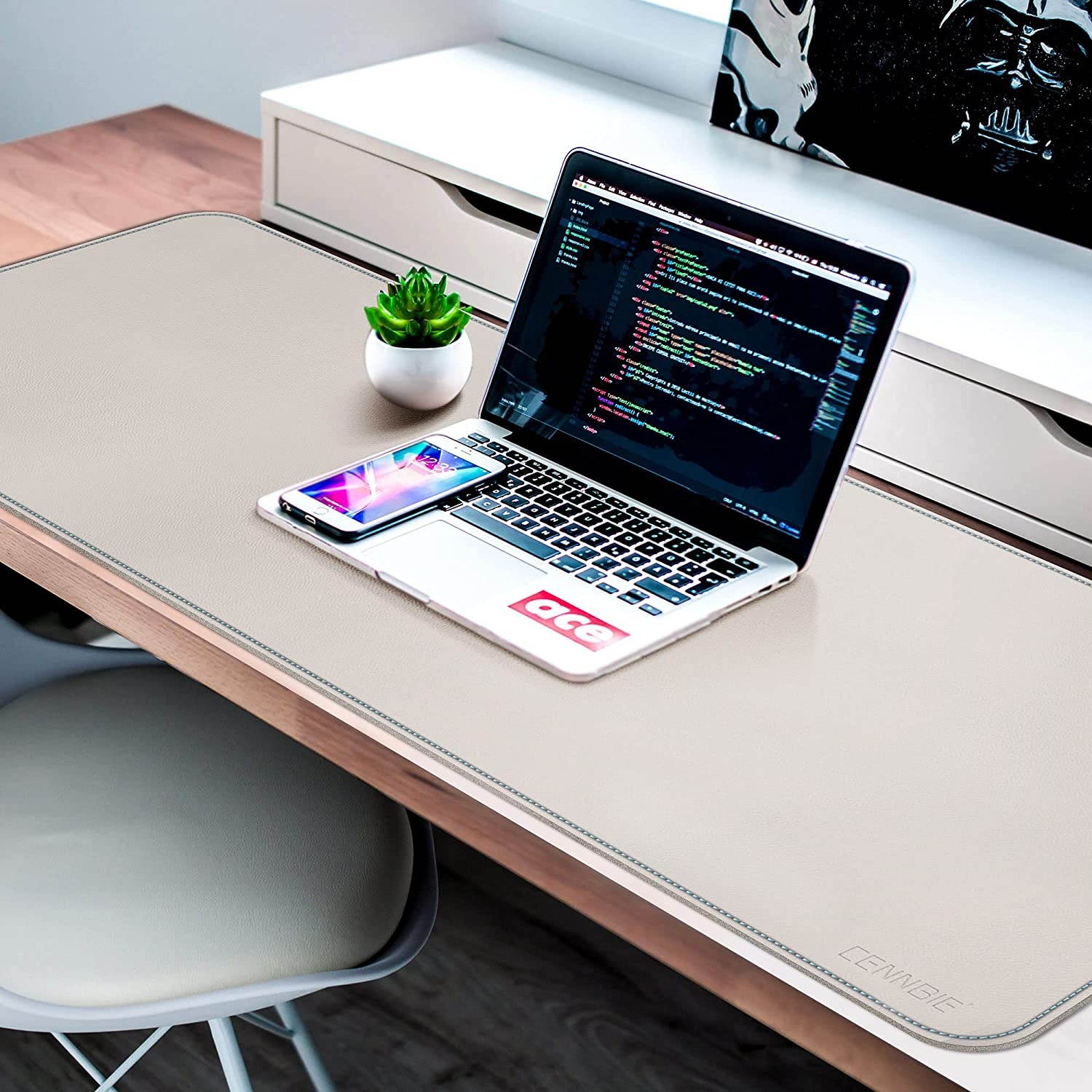 Desk Mat Pad Blotter Protector 59 x 23.6", Super Large PU Leather Desk Mat Laptop Keyboard Mouse Pad with Comfortable Writing Surface Waterproof (Off-White)