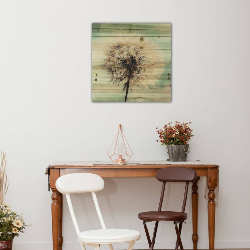 20" x 20" Dandelion Wishes Print on Planked Wood Wall Sign Panel Blue - Gallery 57