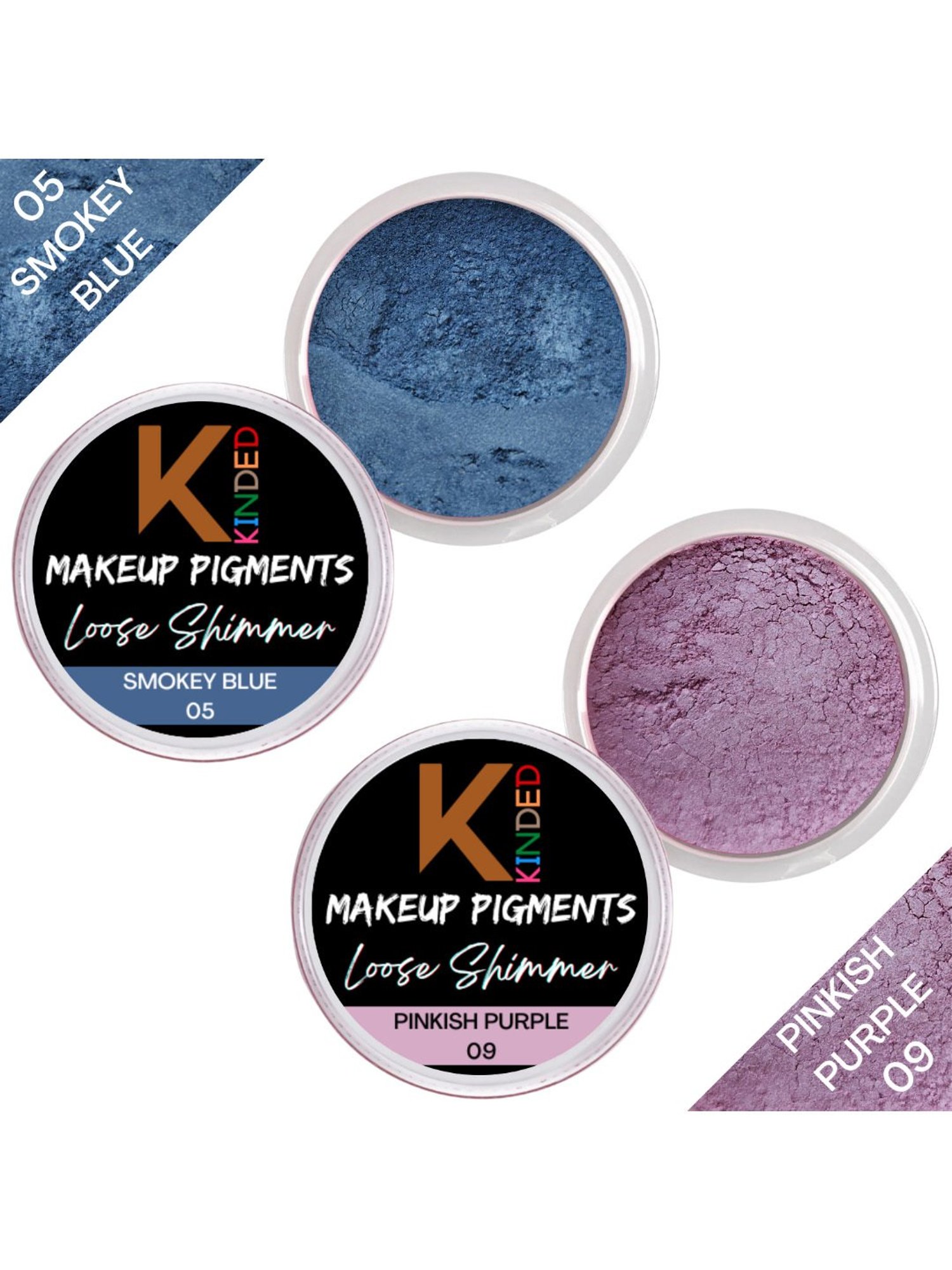 KINDED Makeup Pigments Loose Shimmer Powder Eyeshadow 05 Smokey Blue & 09 Pinkish Purple Combo