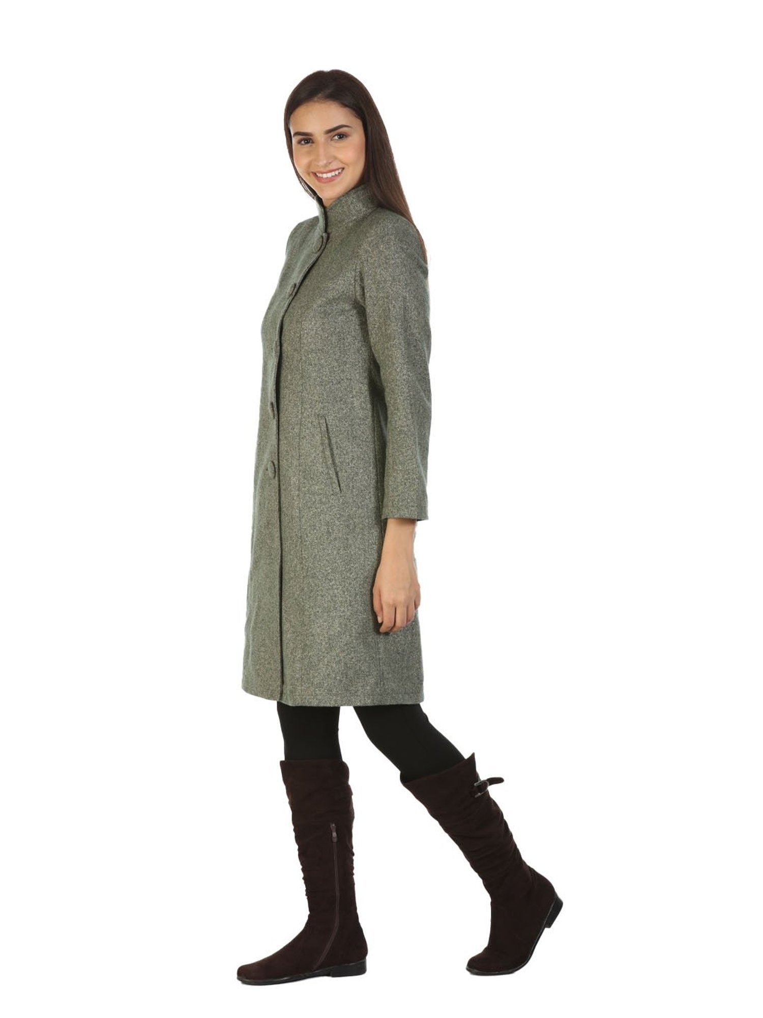 Mustard Grey Textured Overcoat