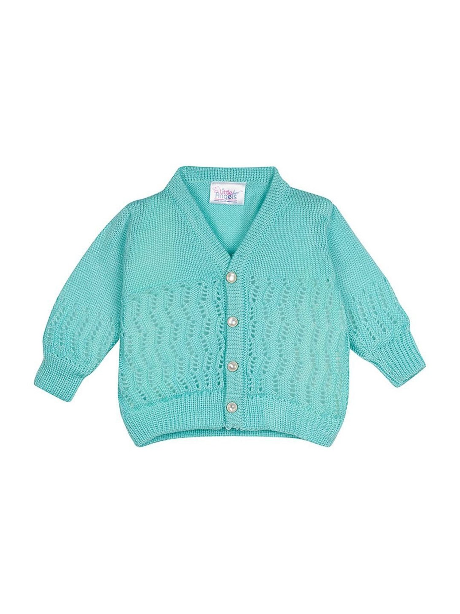 Little Angels Kids Green Textured Pattern Full Sleeves Sweater Set