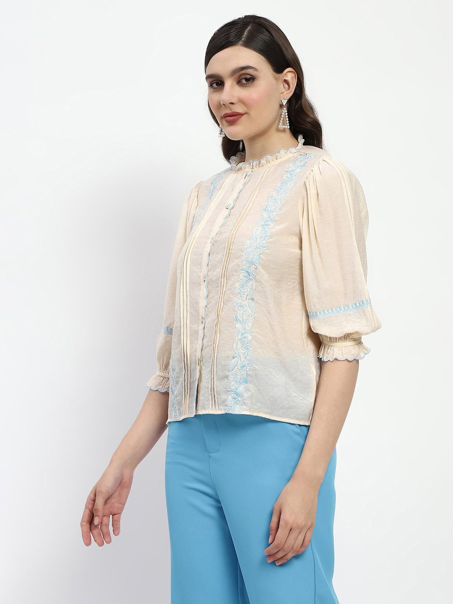 MADAME Beige Embroidered Top
