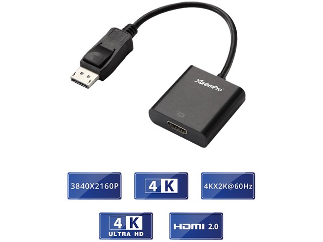 XtremPro 11164 Displayport to HDMI Adapter 2.0, 4K DP to HDMI Adapter, Supports displays 4K, UHD, 4K2K 3840x2160@60Hz, Up to 6 Displays - Black