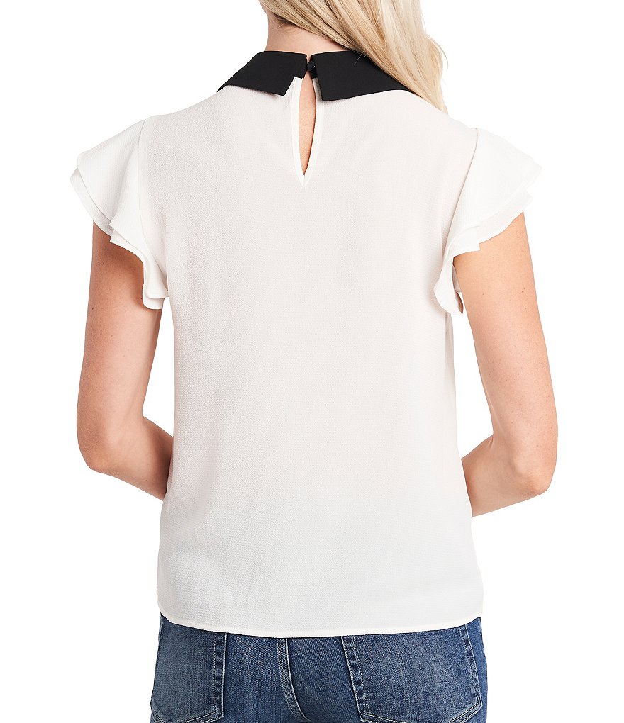 CeCe Peter Pan Collar Tie Neck Flutter Cap Sleeve Blouse