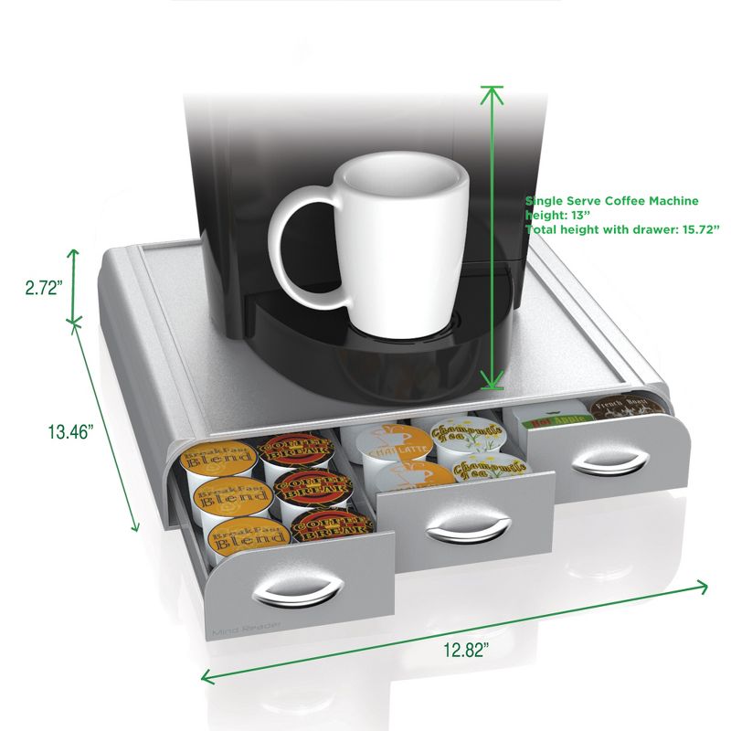 Mind Reader Single Serve Coffee Pod Holder Drawer, 36 Capacity K-Cup, Silver