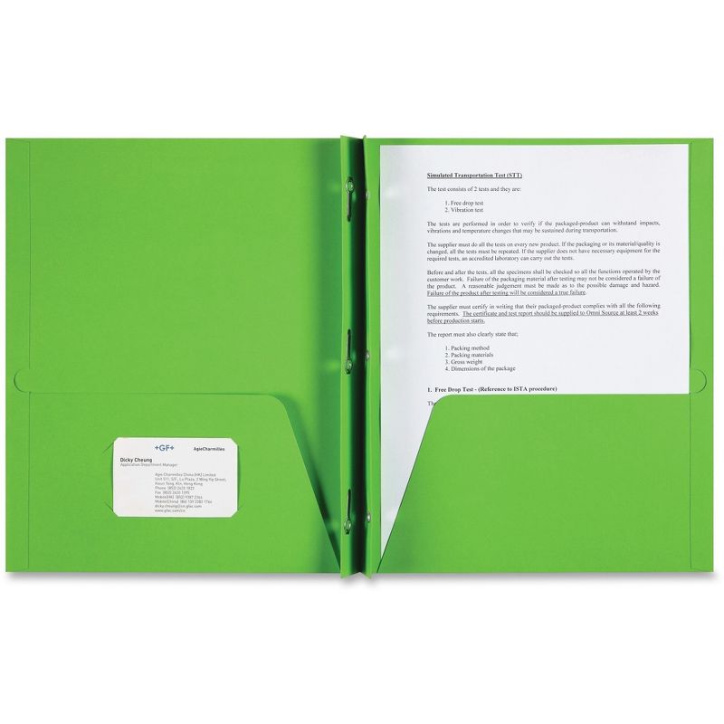 Sparco 2-Pocket Folder 3 Prong 25/BX Apple Green 78542