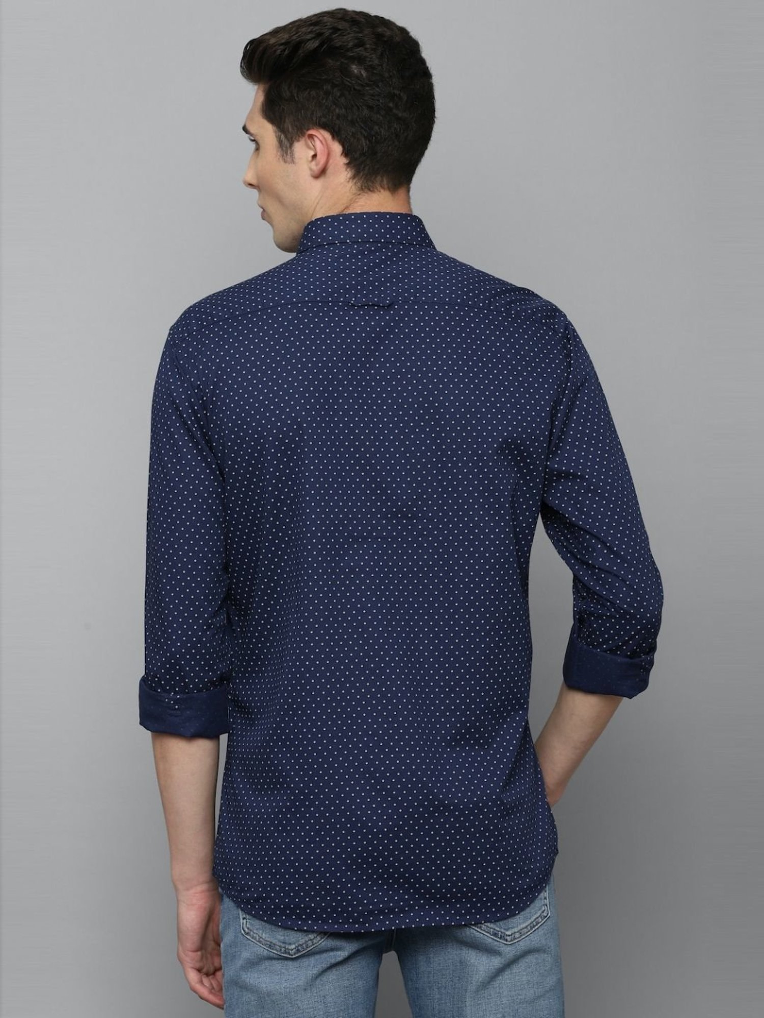 Louis Philippe Sport Navy Cotton Slim Fit Printed Shirt