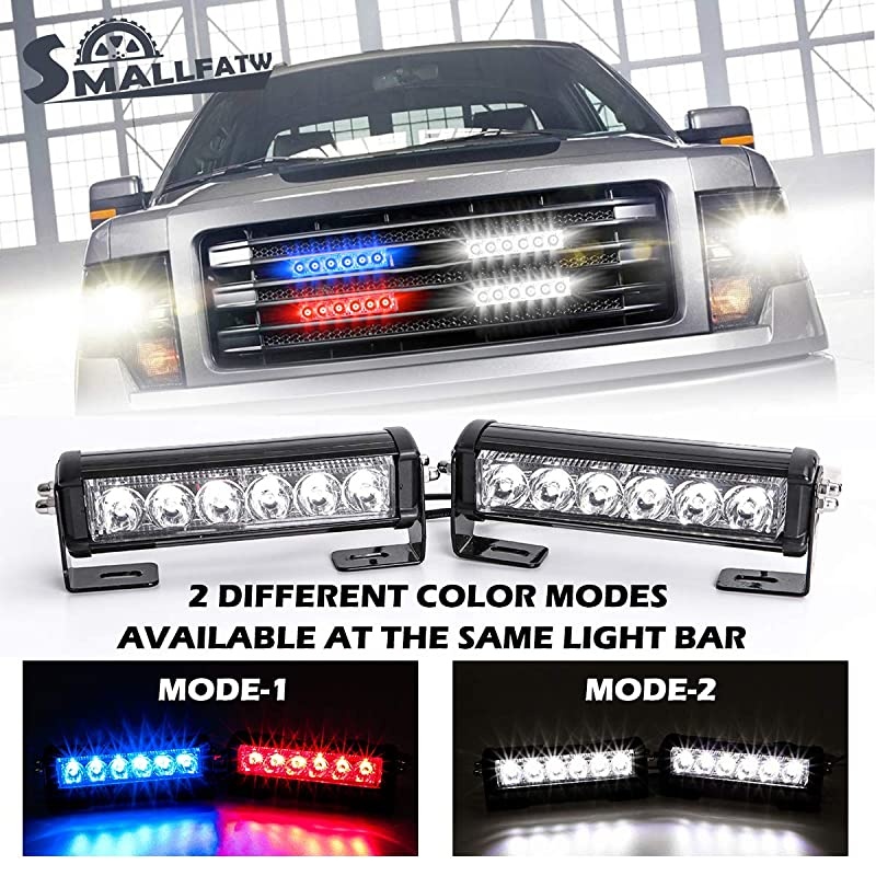 Police Lights Led Trailer Lights Dual 6 LED 2 Color Modes 9 Flashing Modes Aluminium housing Light Bar Mounts Firefighter Emergency Lights For Vehicles, White or Red&Blue 2 PCS