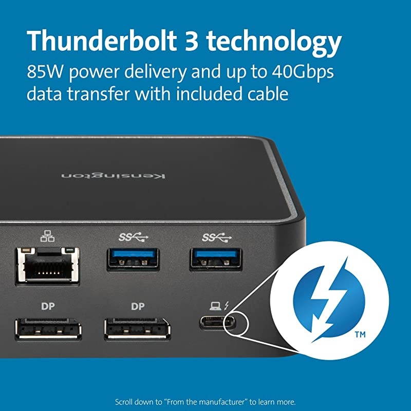 SD2400T Thunderbolt 3 Docking Station - 85W PD - Dual 4K for Windows and Mac - TAA Compliant (K38390NA)