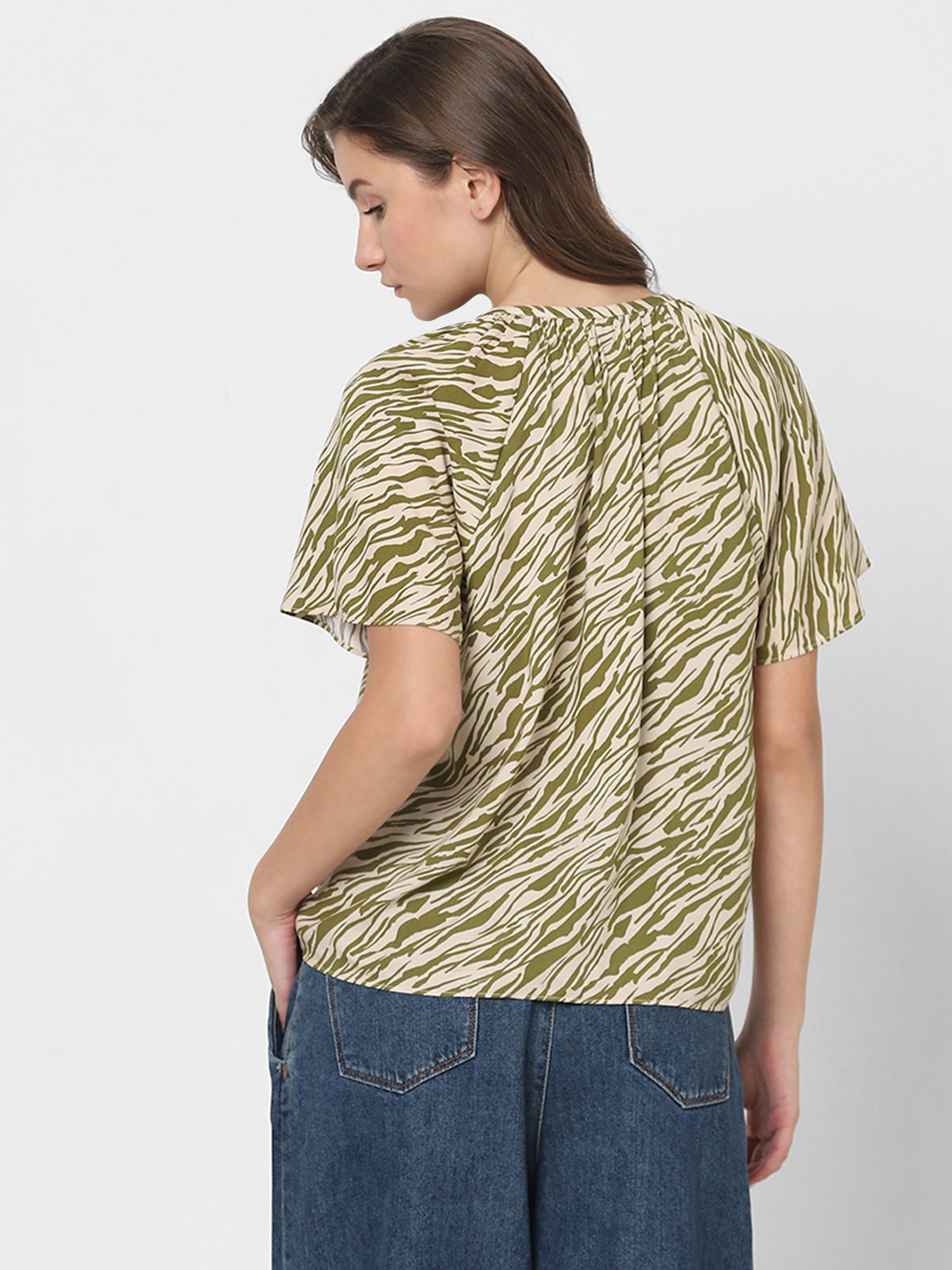Vero Moda Green & White Printed Top