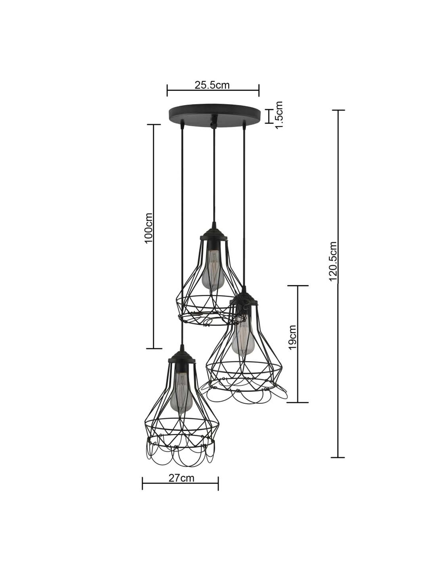 Homesake 3-Lights Round Cluster Black Metal Diamond Pendant Light - Set of 1 (Bulb not included)
