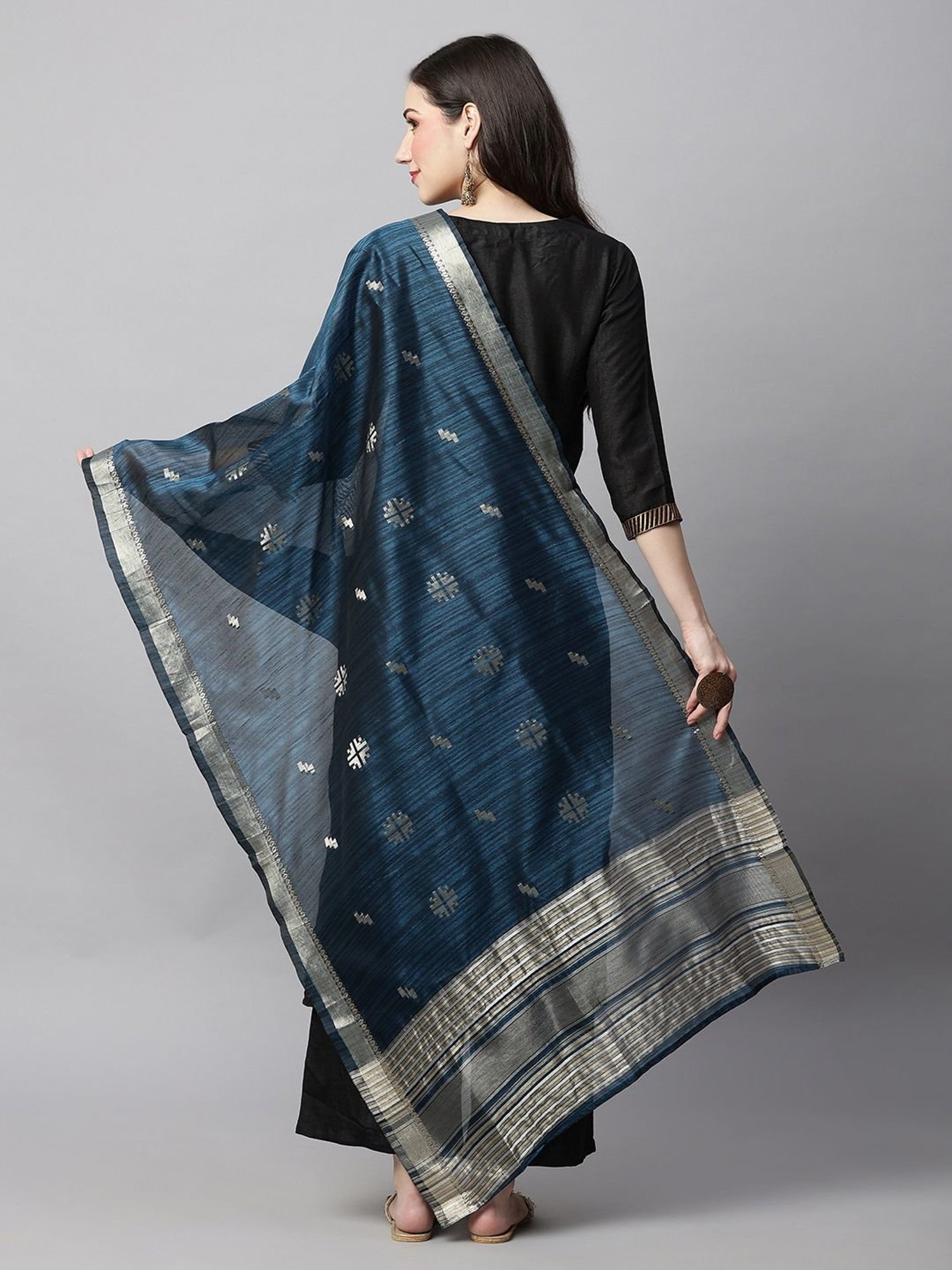 Indo Era Blue Woven Pattern Dupatta