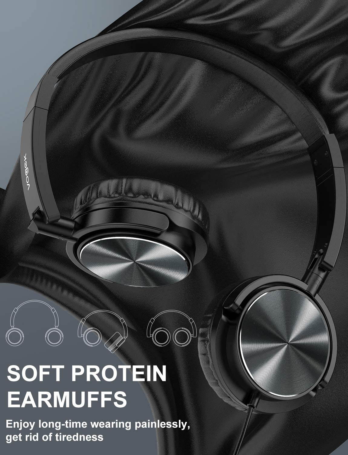 Vogek Headphones with Case Foldable On Ear Headset Wired with Deep Bass Noise Isolation Microphone and Adjustable Headband for Smartphone Computer Laptop Chromebook MP3/4 (Grey)