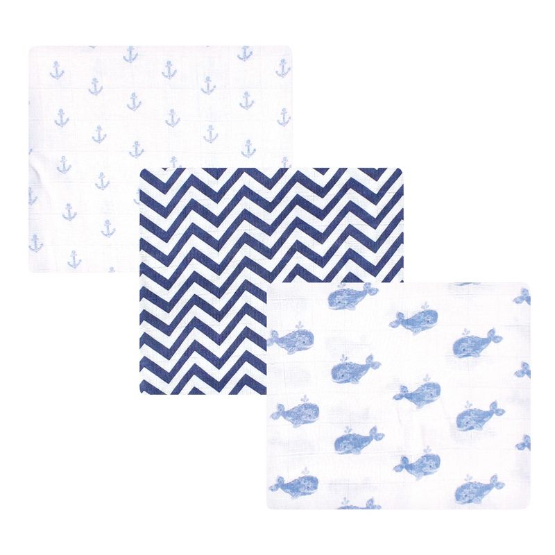 Hudson Baby Infant Boy Cotton Muslin Swaddle Blankets, Blue Whales, One Size