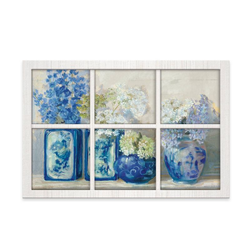 24" x 36" Floral Windowpane Framed Wall Art Blue - New View