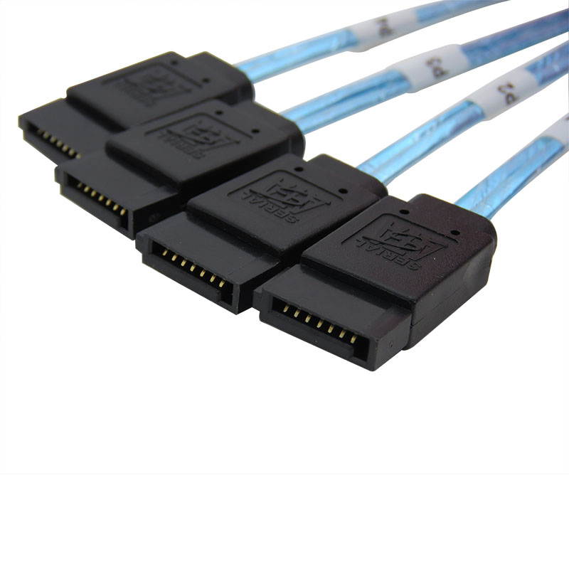 CableDeconn SFF-8088 TO 4 SATA 7Pin Mini SAS 26P TO 4SATA cable with latch Black Cable 2m