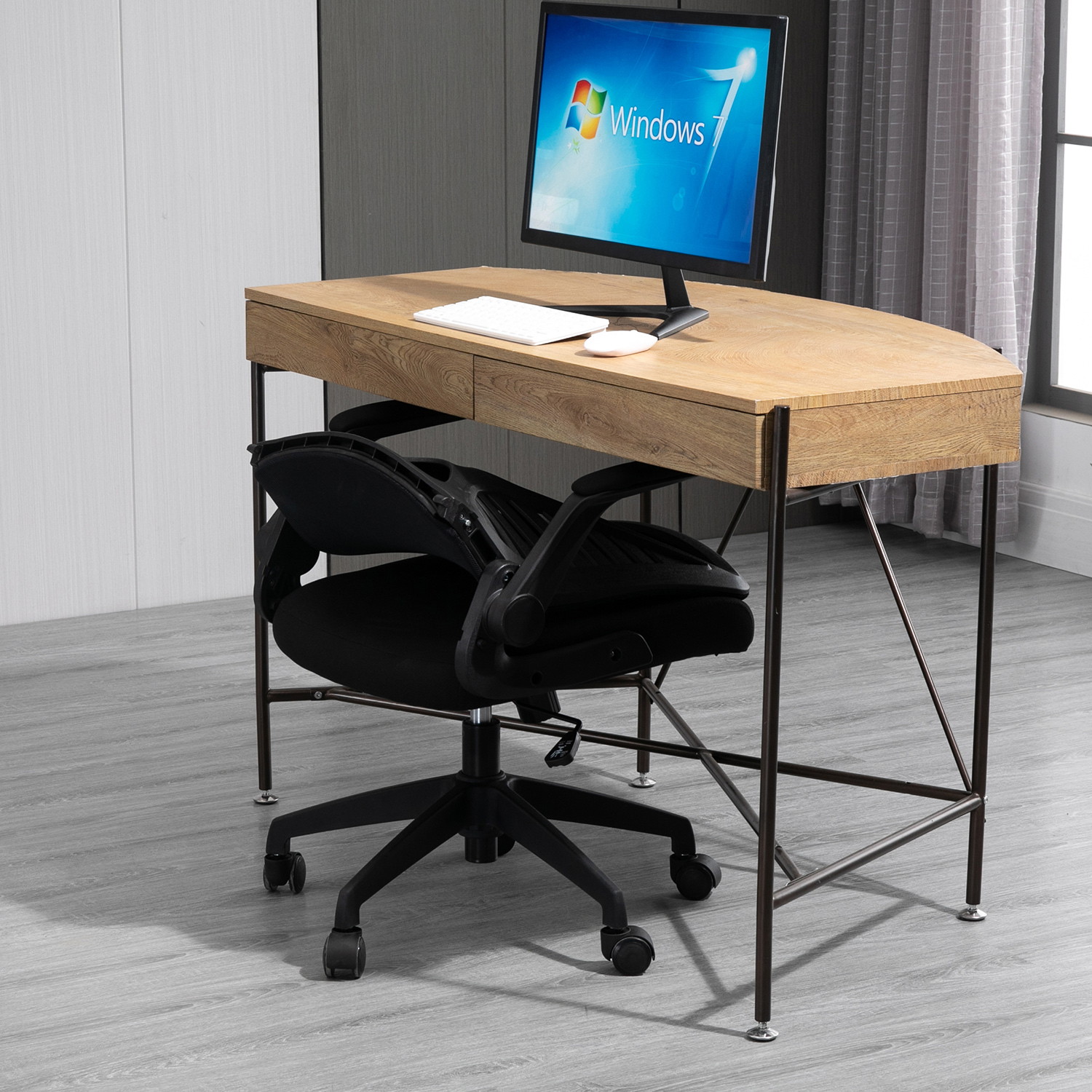 Ergonomic Office Chair, Home Office Desk Chairs, Mid-back Computer Mesh Chair with Lumbar Support and Flip-up Arms, Swivel Task Chair