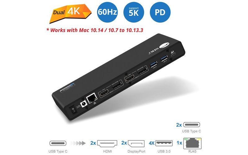 SIIG USB 3.1 Type-C Dual 4K Docking Station with Power Delivery - for Notebook - 60 W - USB 3.1 Type C - 7 x USB Ports - Network (RJ-45) - HDMI