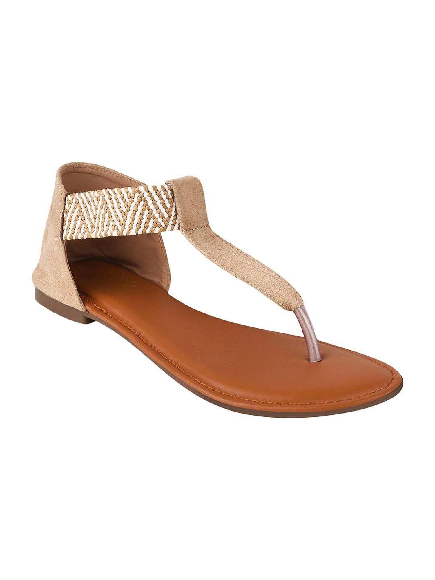 Shoetopia Kids Cream & Brown T-Strap Sandals