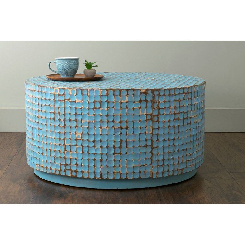 Cummings Coconut Shell Inlay Coffee Table Blue - East At Main