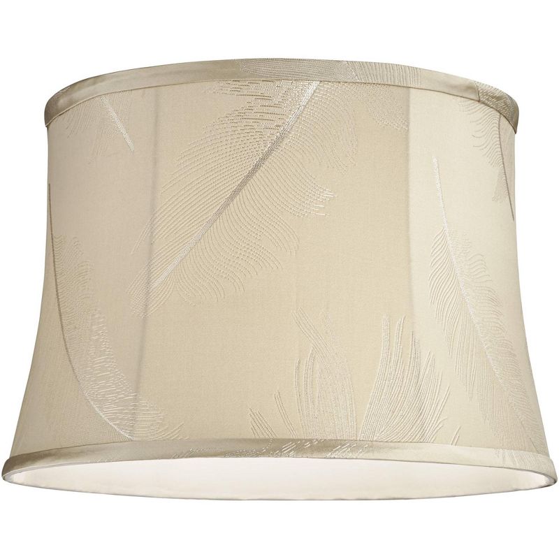 Springcrest Cream Embroidered Feather Medium Drum Lamp Shade 14" Top x 16" Bottom x 11" High (Spider) Replacement with Harp and Finial