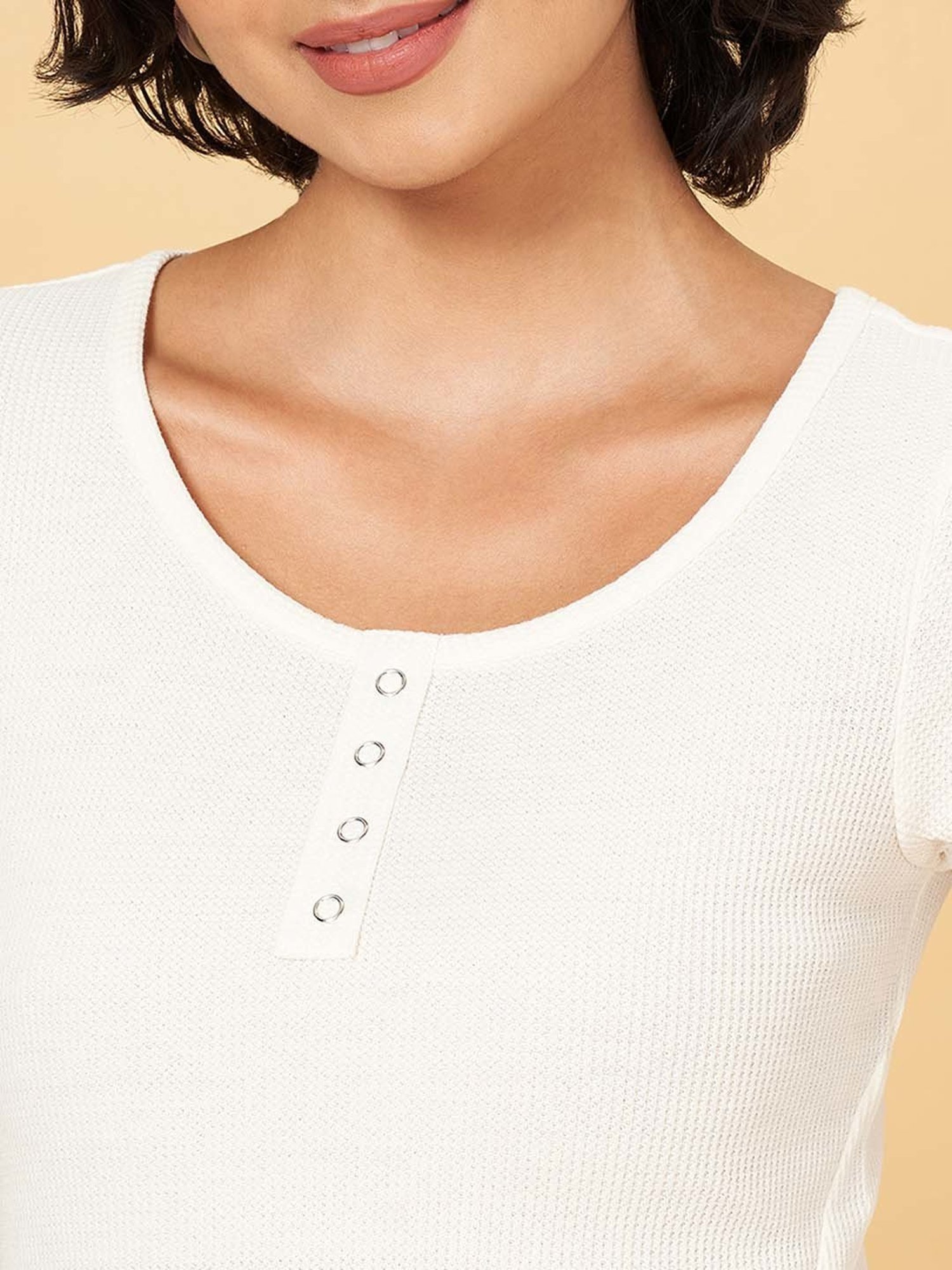 People by Pantaloons Off-White Textured Pattern Top